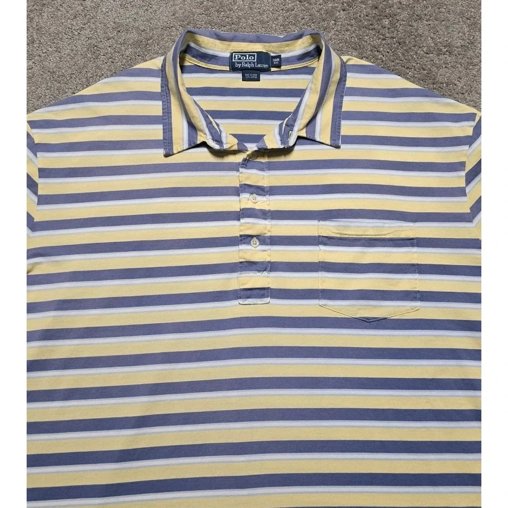 VTG Polo Ralph Lauren Shirt Mens 4XB Blue Butter Yellow Pocket‎ Polo EUC